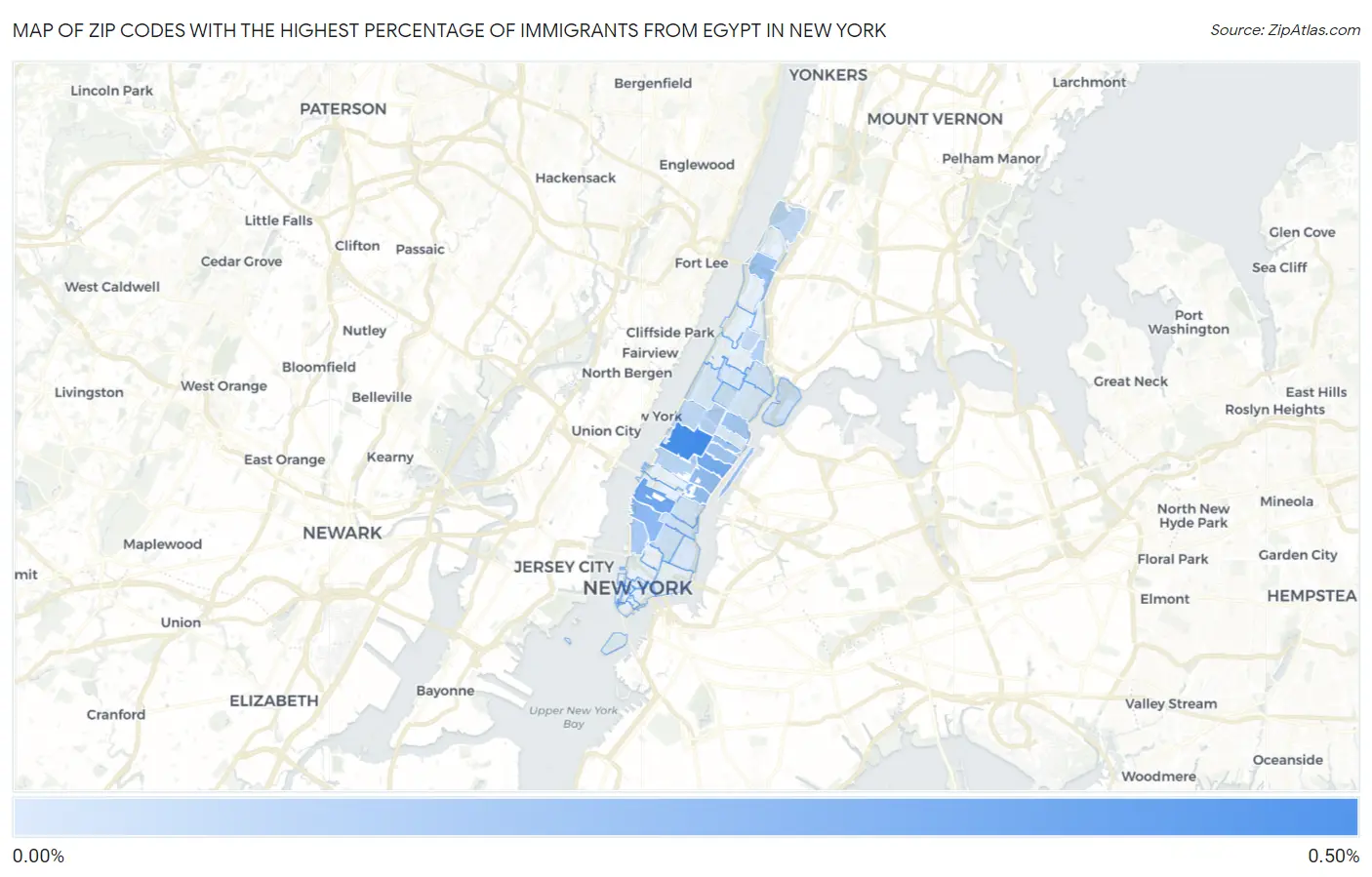 Zip Codes with the Highest Percentage of Immigrants from Egypt in New York Map