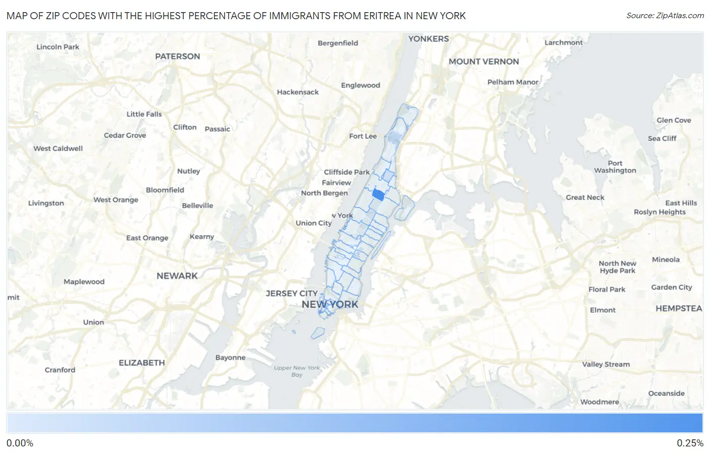 Zip Codes with the Highest Percentage of Immigrants from Eritrea in New York Map