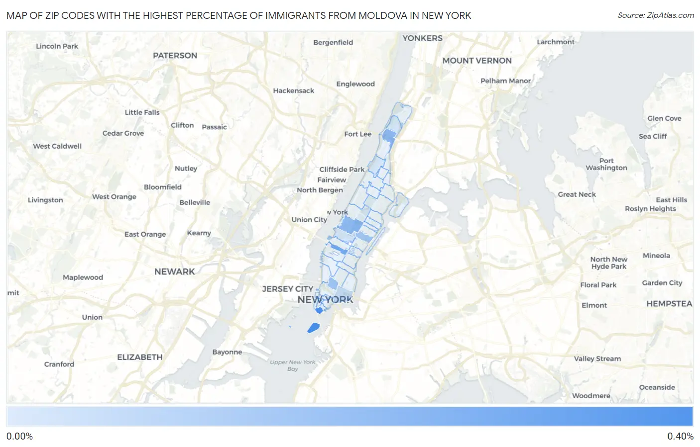 Zip Codes with the Highest Percentage of Immigrants from Moldova in New York Map