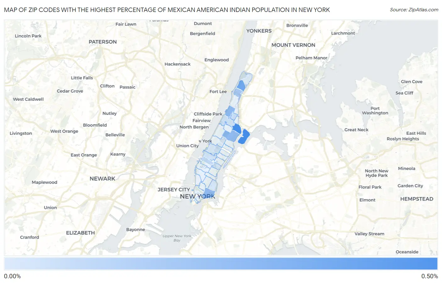 Zip Codes with the Highest Percentage of Mexican American Indian Population in New York Map