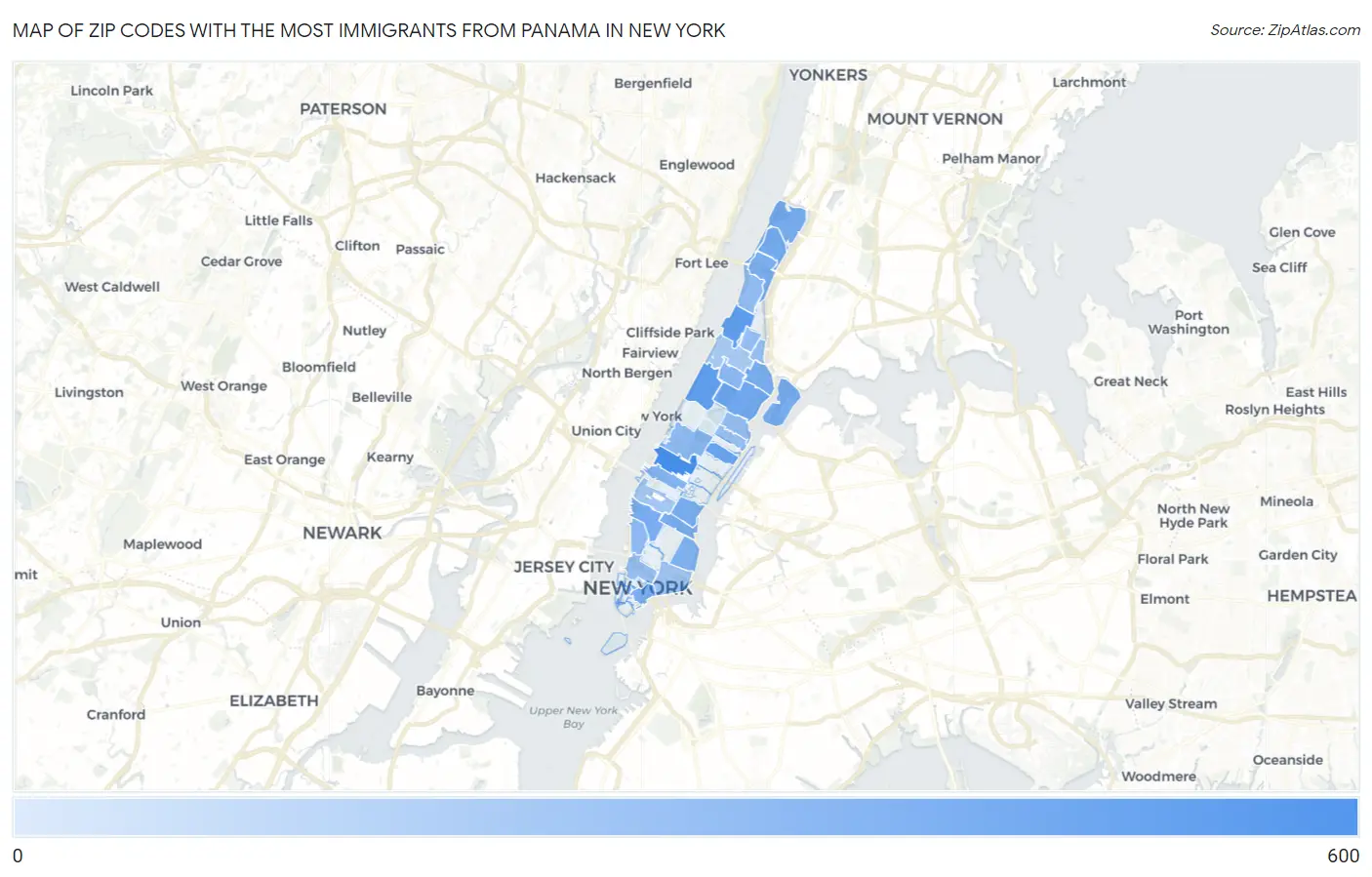 Zip Codes with the Most Immigrants from Panama in New York Map