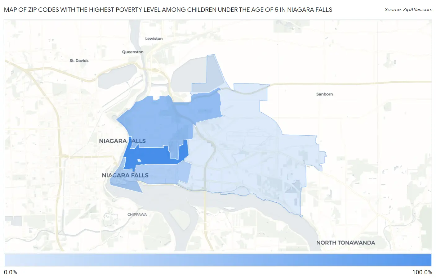 Zip Codes with the Highest Poverty Level Among Children Under the Age of 5 in Niagara Falls Map