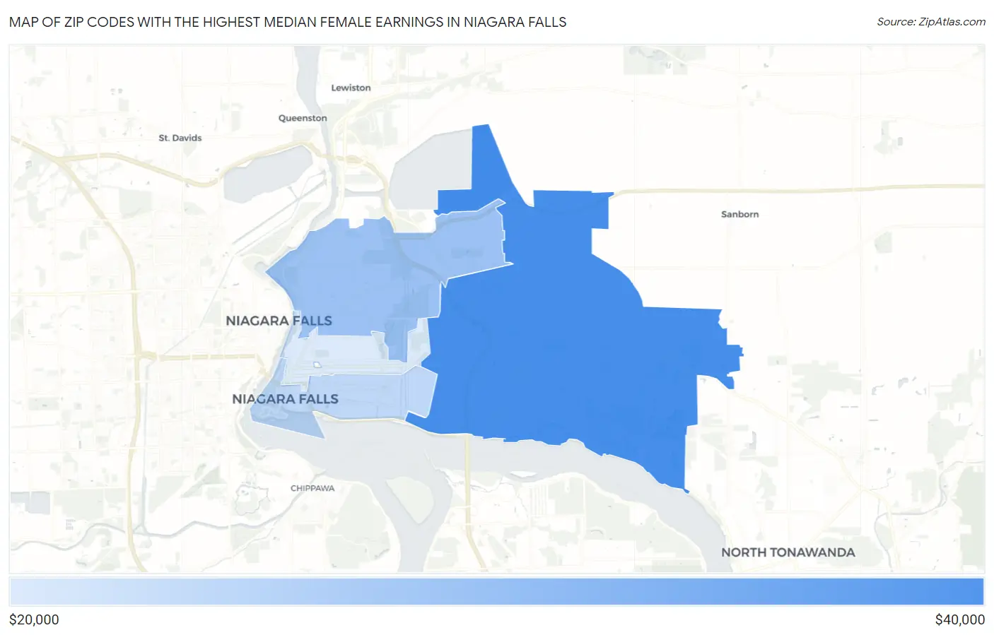 Zip Codes with the Highest Median Female Earnings in Niagara Falls Map