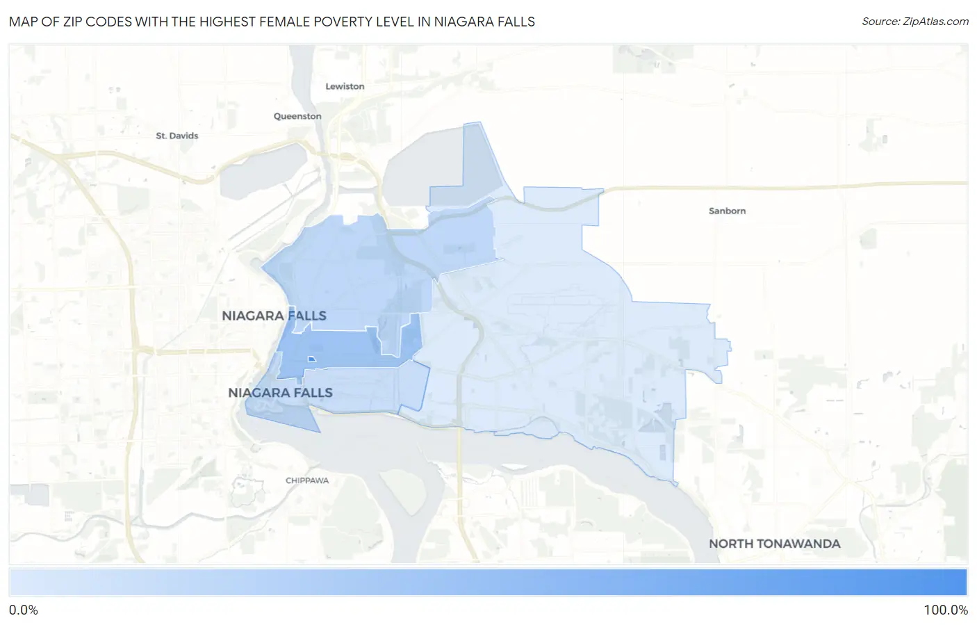 Zip Codes with the Highest Female Poverty Level in Niagara Falls Map