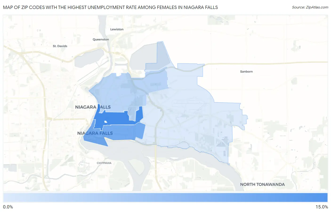 Zip Codes with the Highest Unemployment Rate Among Females in Niagara Falls Map