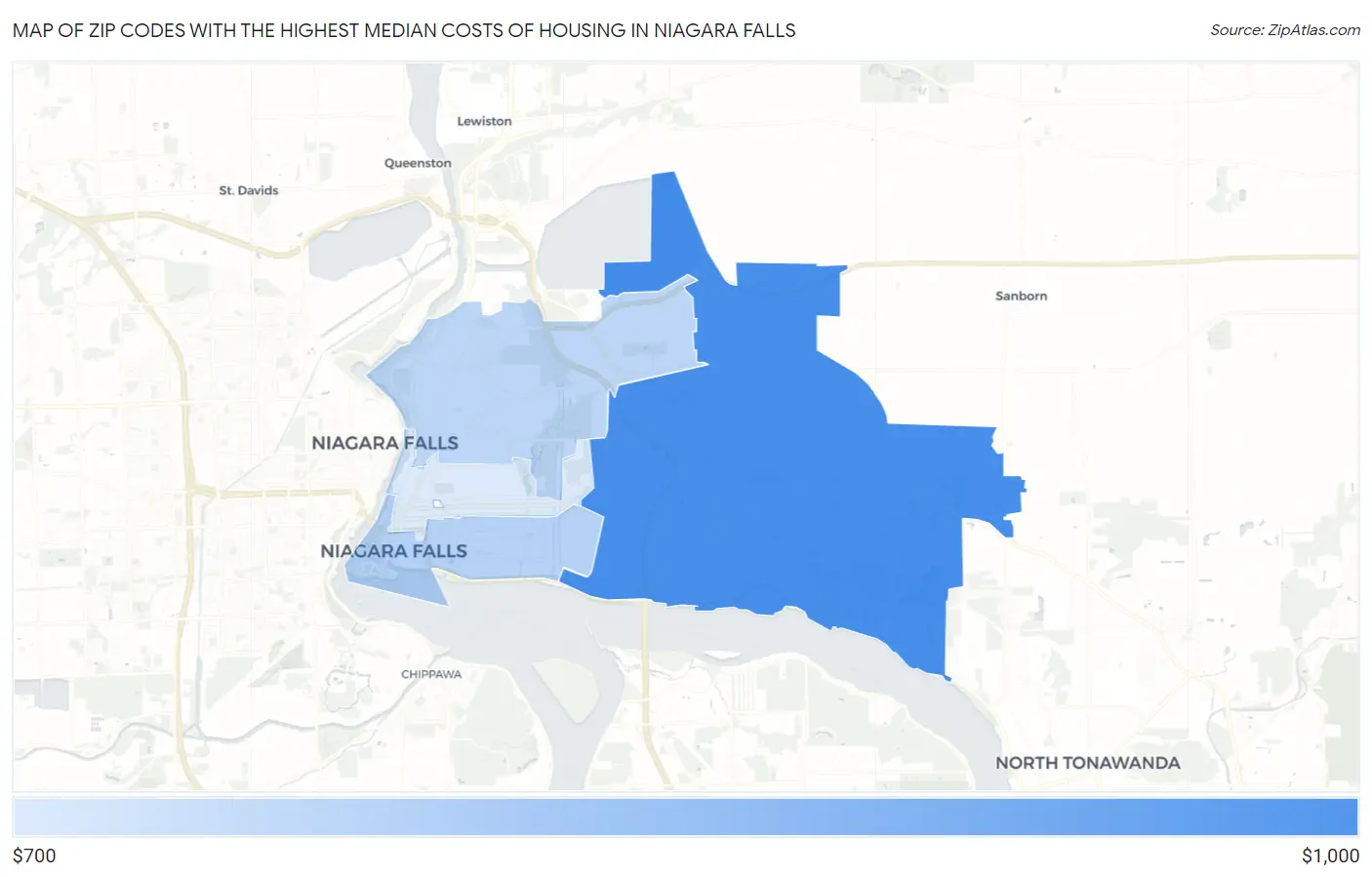 Zip Codes with the Highest Median Costs of Housing in Niagara Falls Map