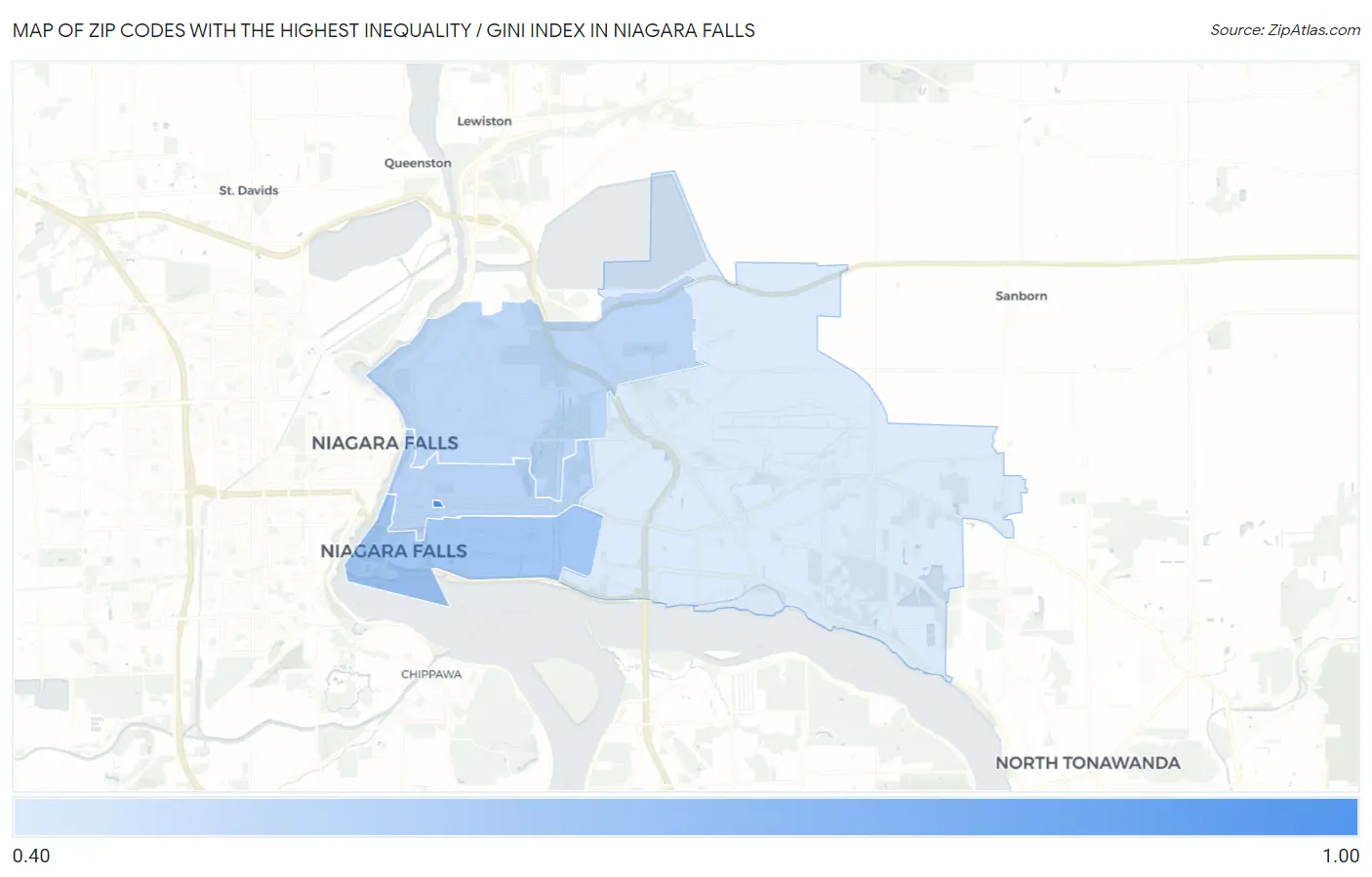 Zip Codes with the Highest Inequality / Gini Index in Niagara Falls Map