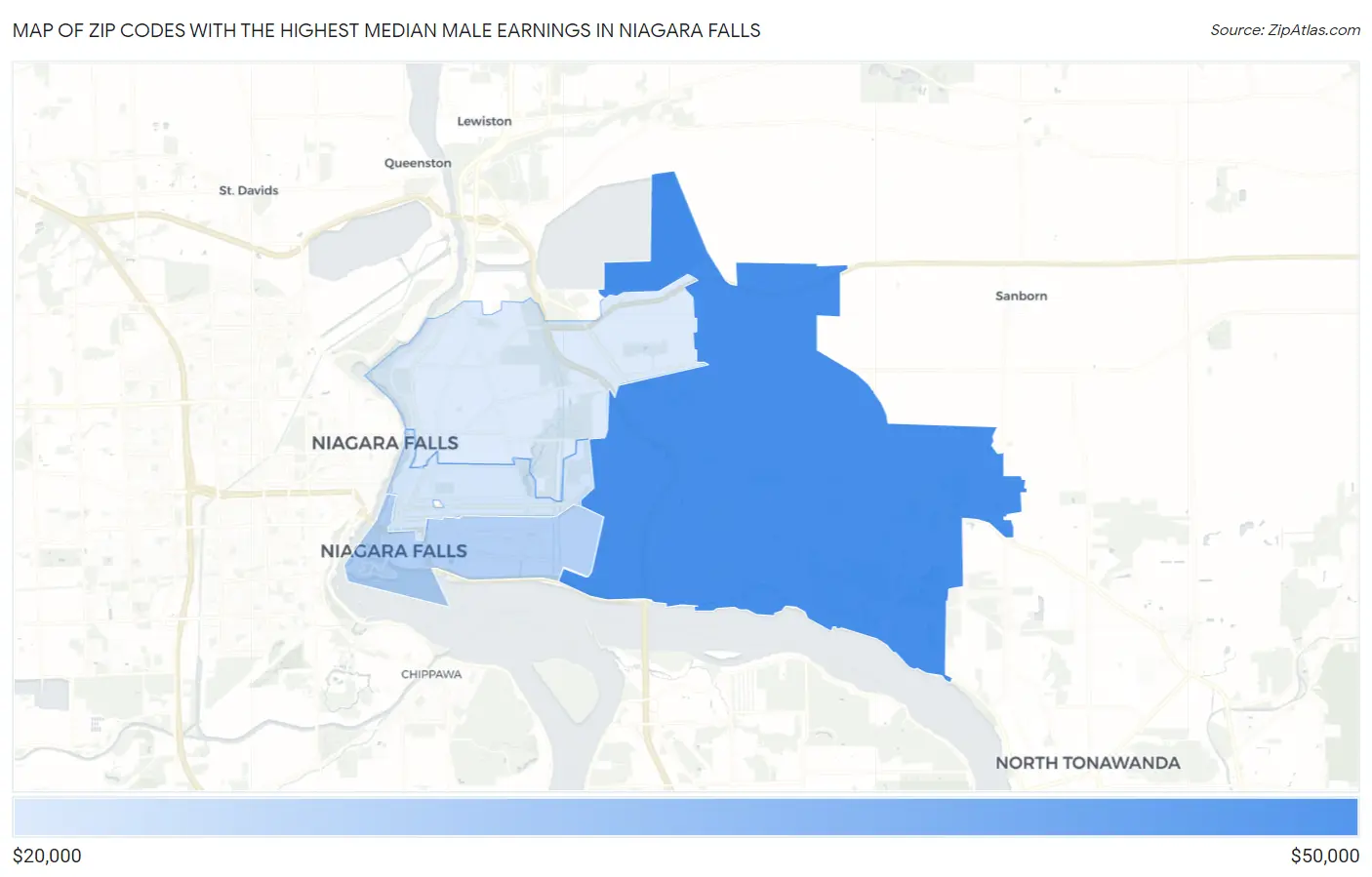 Zip Codes with the Highest Median Male Earnings in Niagara Falls Map