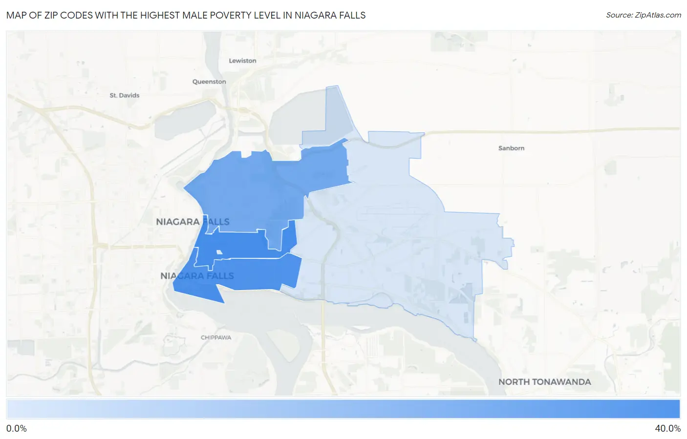 Zip Codes with the Highest Male Poverty Level in Niagara Falls Map