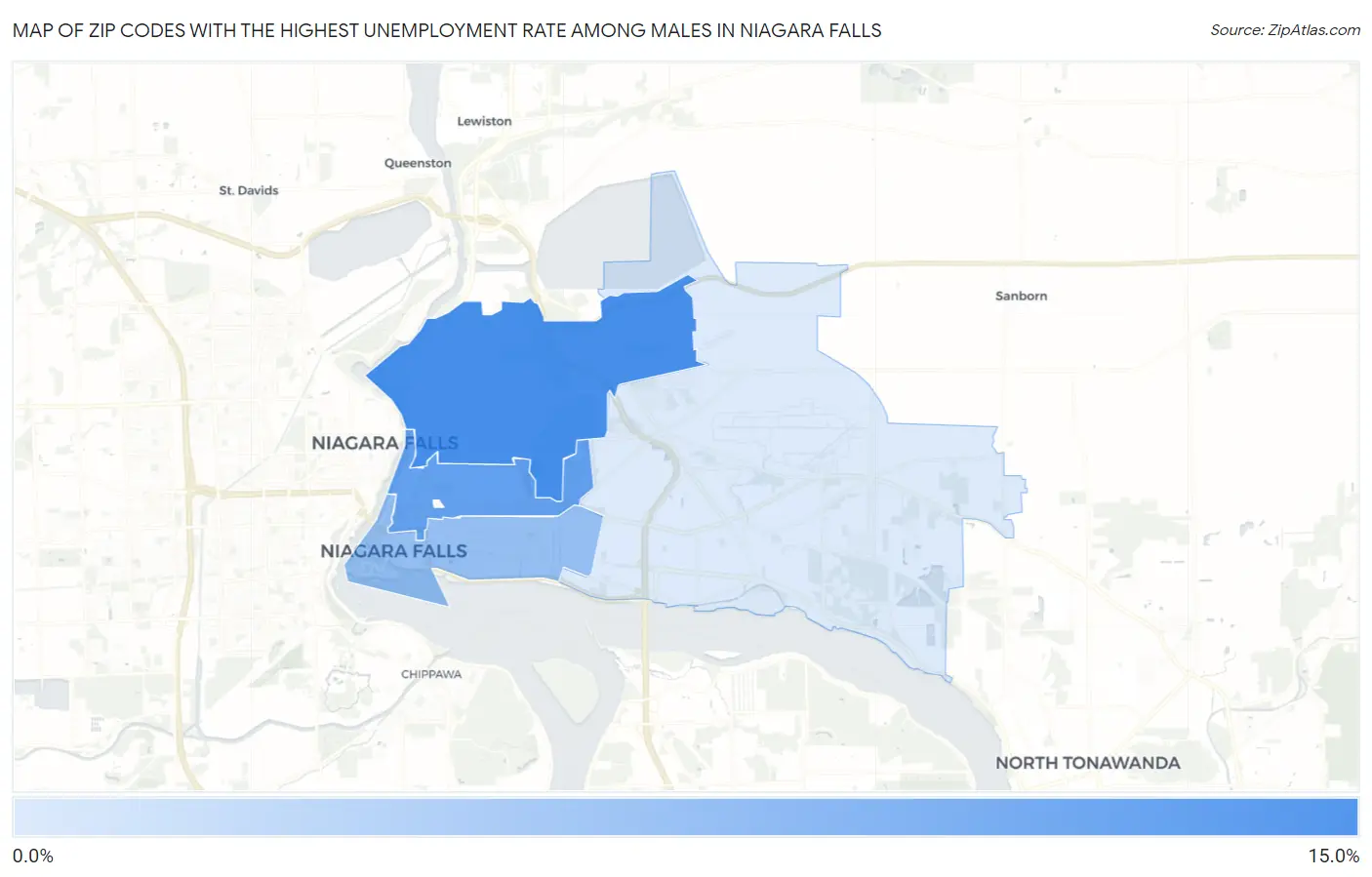 Zip Codes with the Highest Unemployment Rate Among Males in Niagara Falls Map