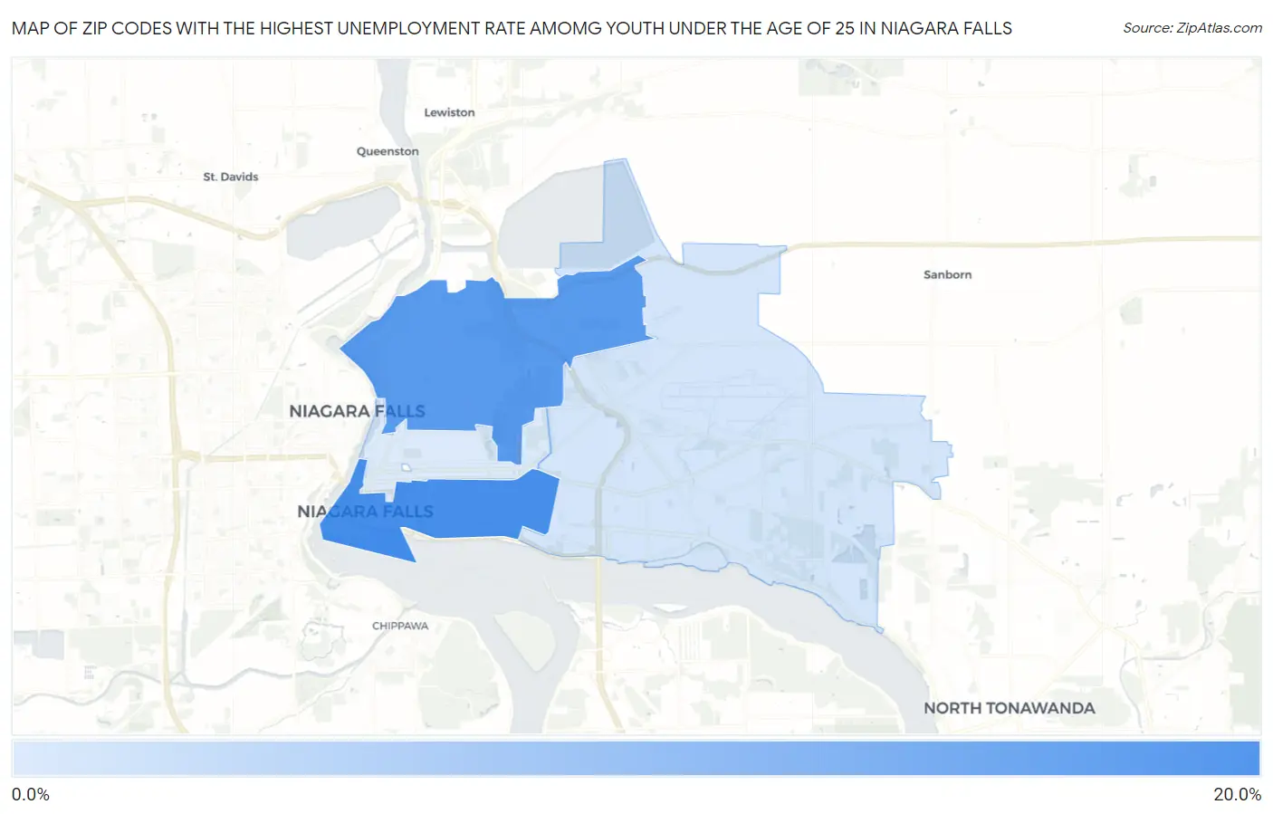 Zip Codes with the Highest Unemployment Rate Amomg Youth Under the Age of 25 in Niagara Falls Map