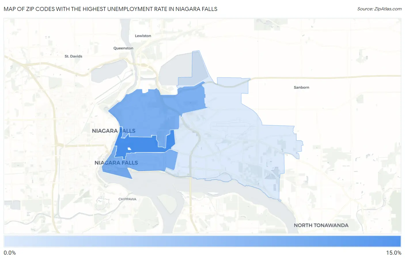 Zip Codes with the Highest Unemployment Rate in Niagara Falls Map