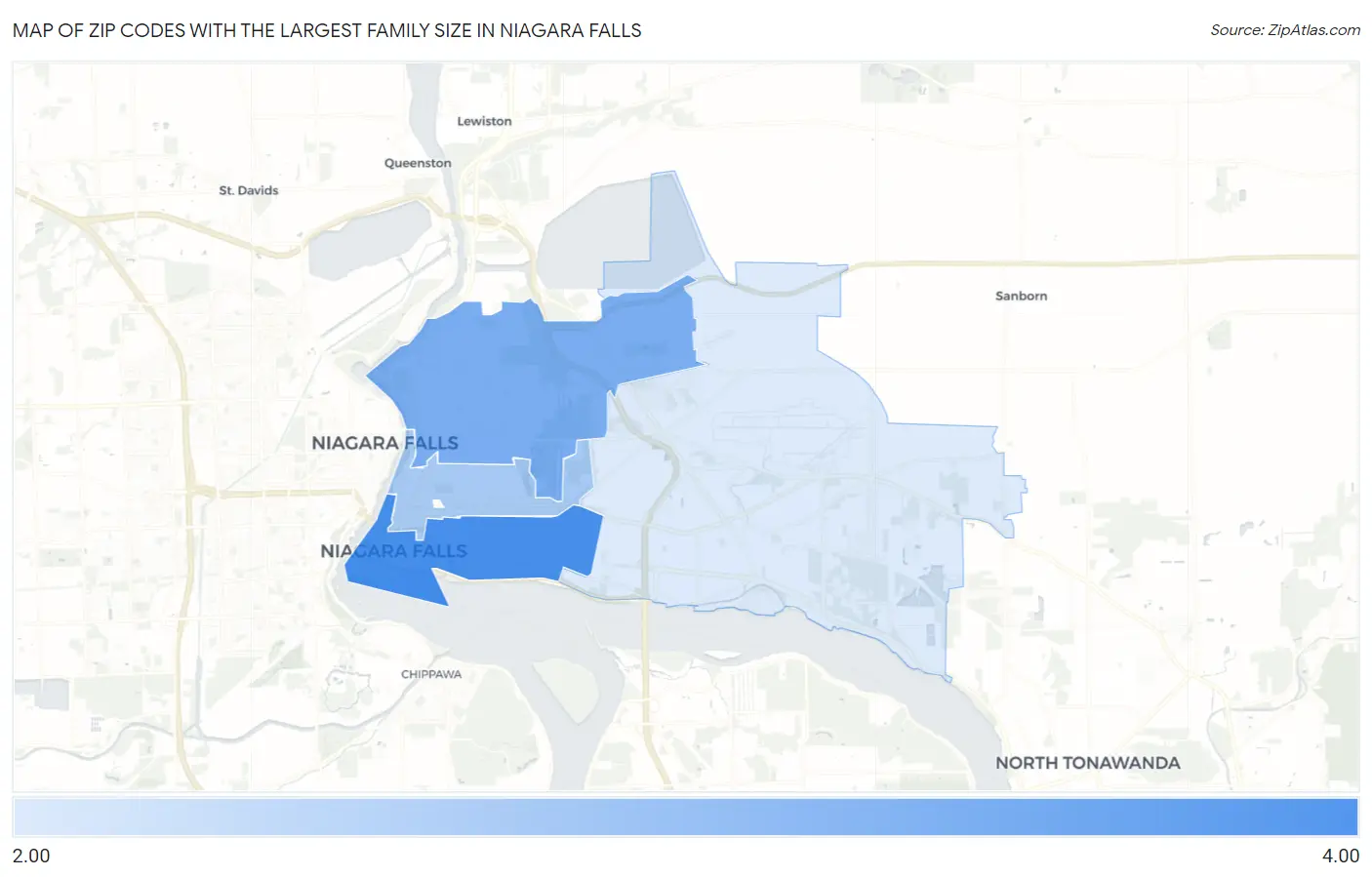 Zip Codes with the Largest Family Size in Niagara Falls Map