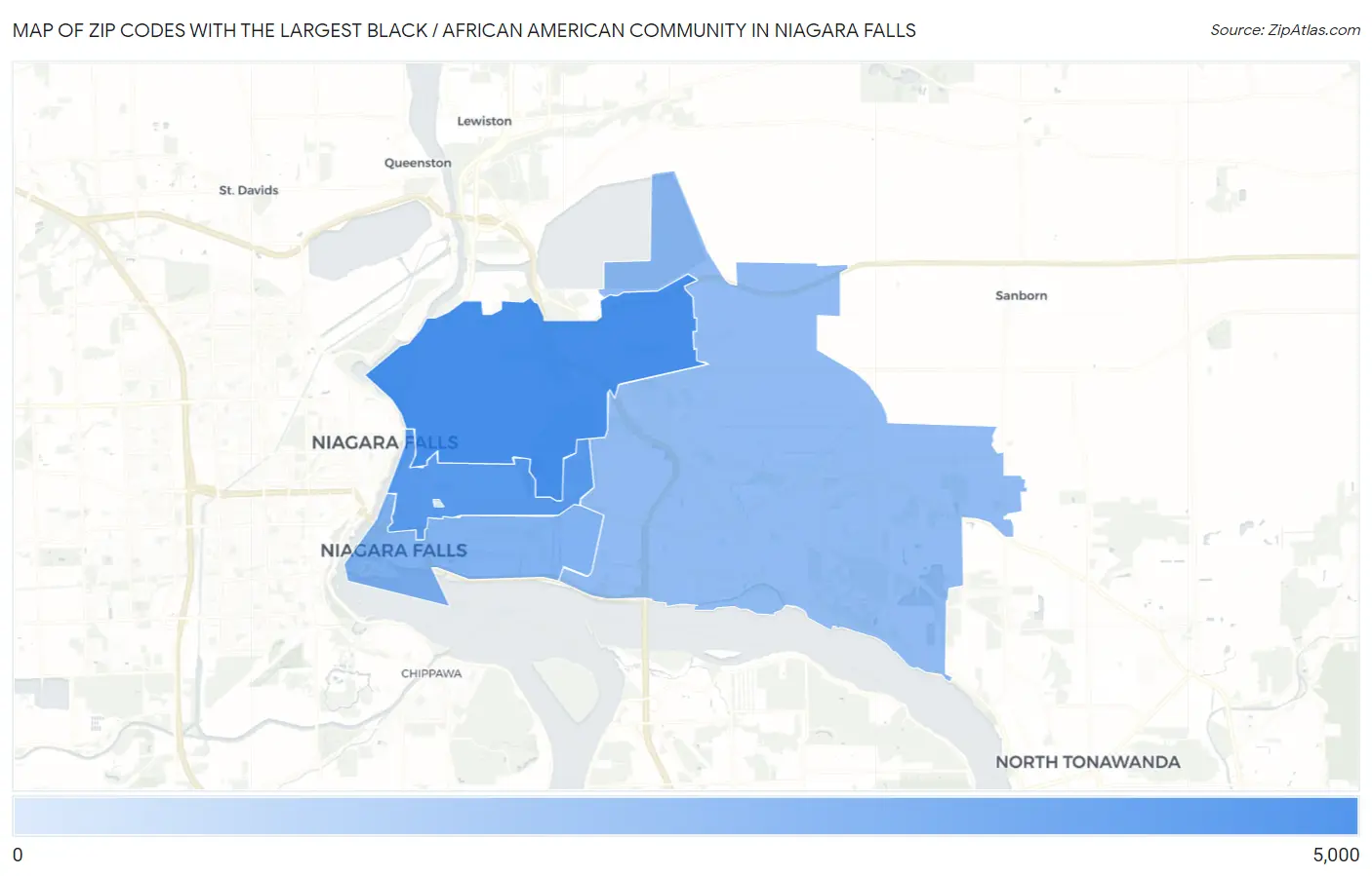 Zip Codes with the Largest Black / African American Community in Niagara Falls Map