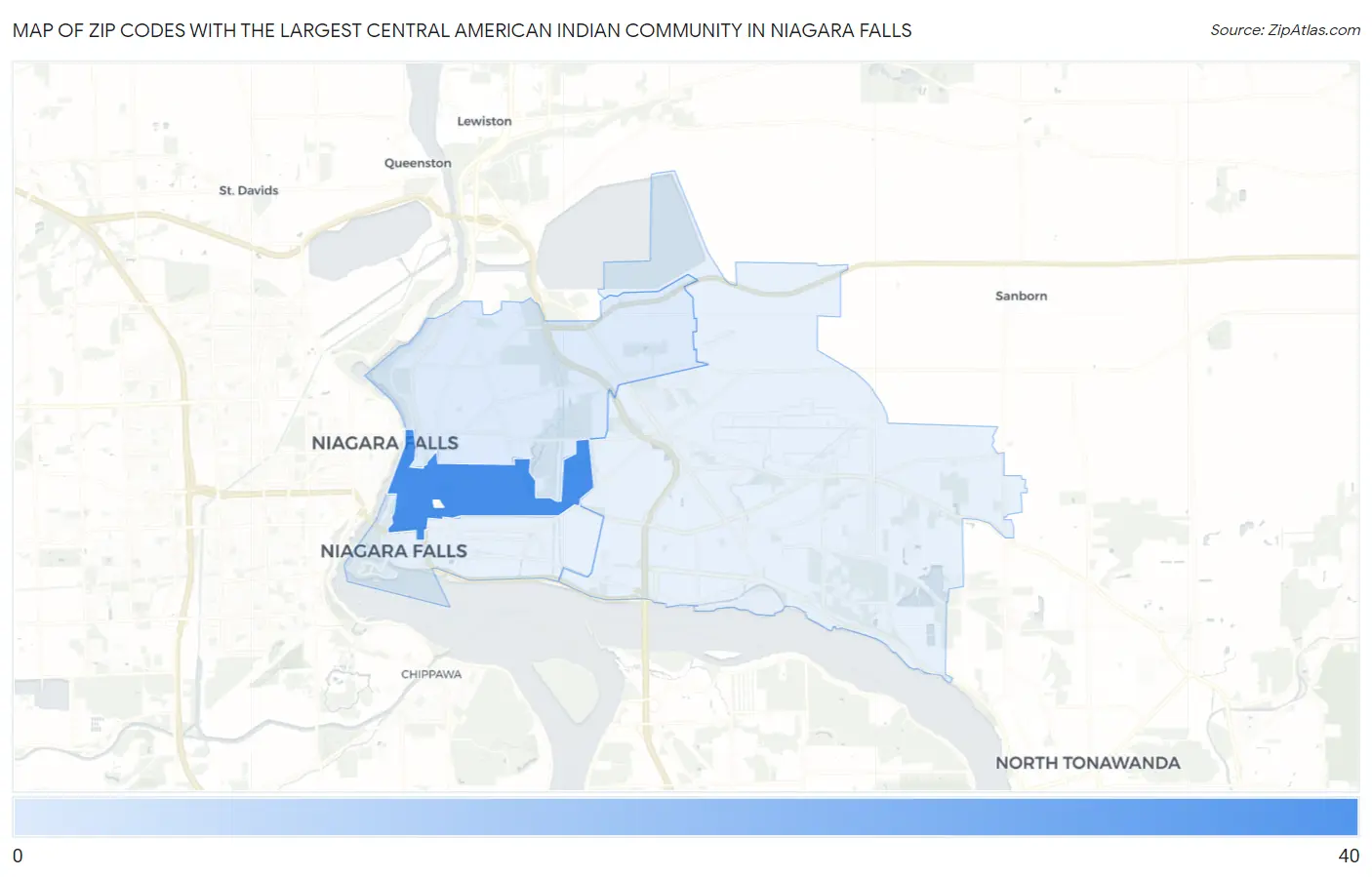 Zip Codes with the Largest Central American Indian Community in Niagara Falls Map
