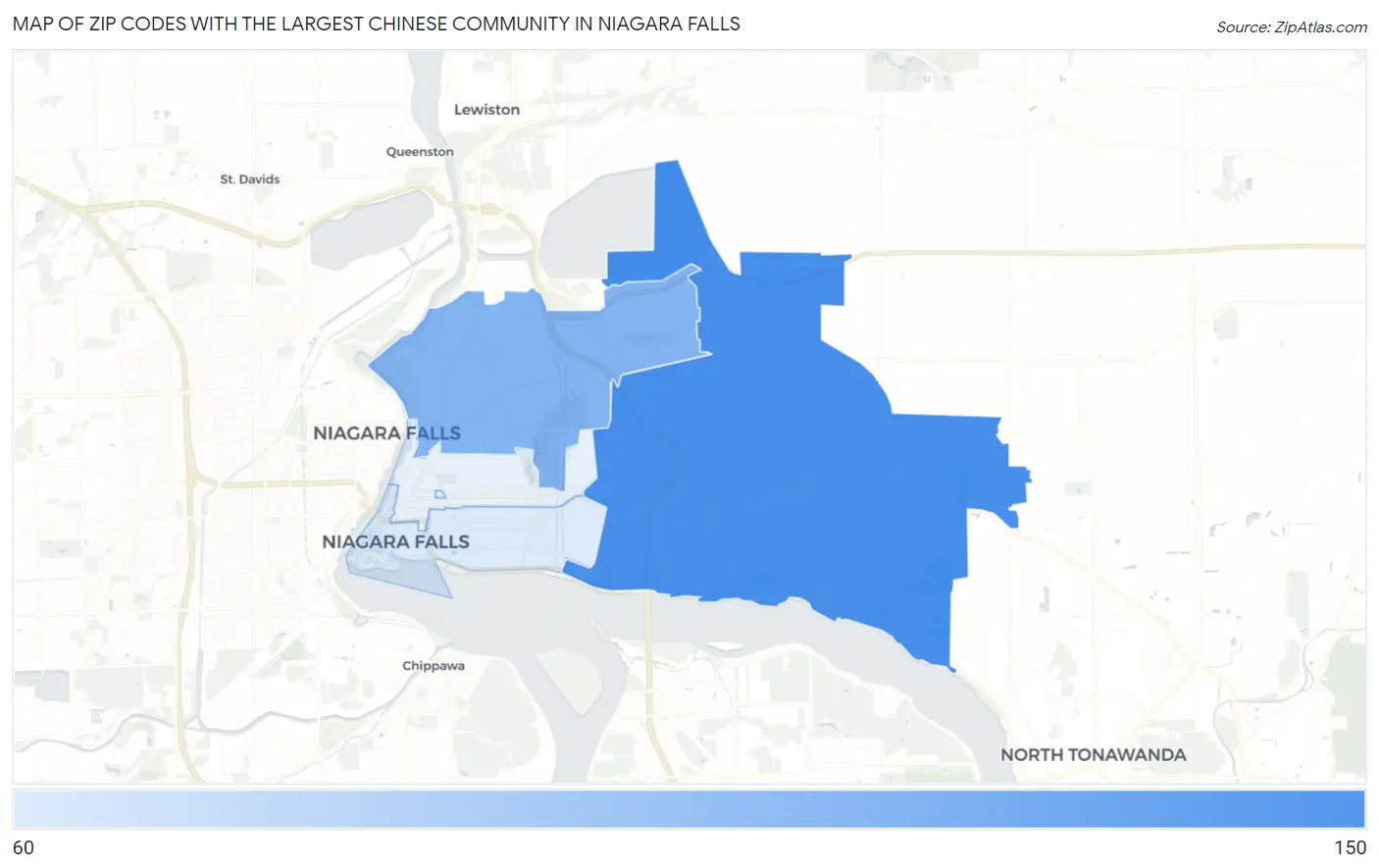 Zip Codes with the Largest Chinese Community in Niagara Falls Map