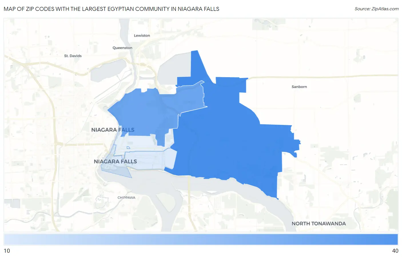 Zip Codes with the Largest Egyptian Community in Niagara Falls Map
