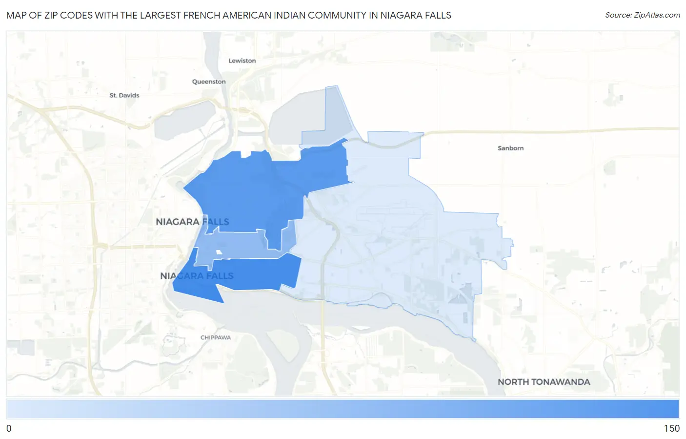 Zip Codes with the Largest French American Indian Community in Niagara Falls Map