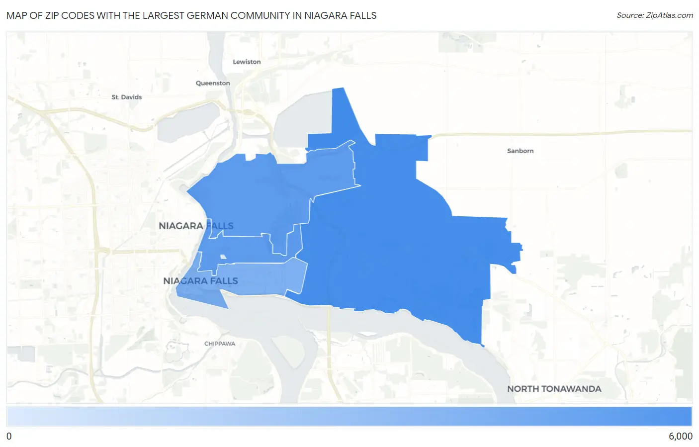 Zip Codes with the Largest German Community in Niagara Falls Map