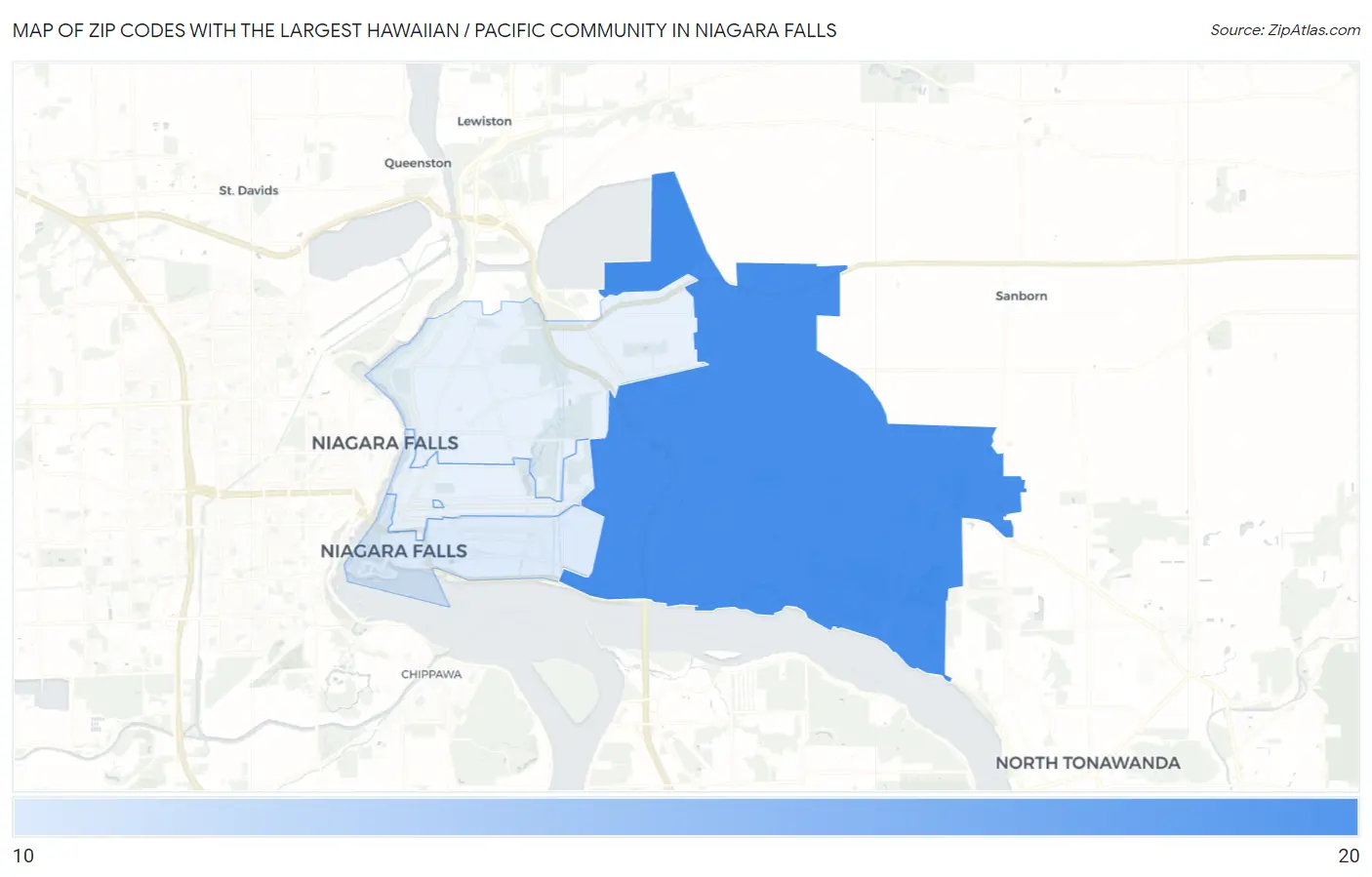 Zip Codes with the Largest Hawaiian / Pacific Community in Niagara Falls Map