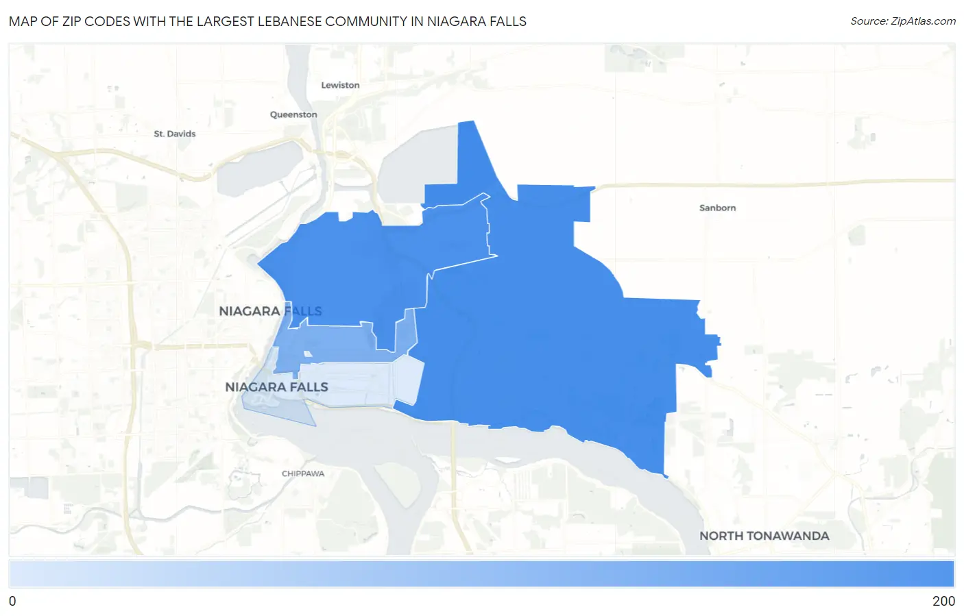 Zip Codes with the Largest Lebanese Community in Niagara Falls Map
