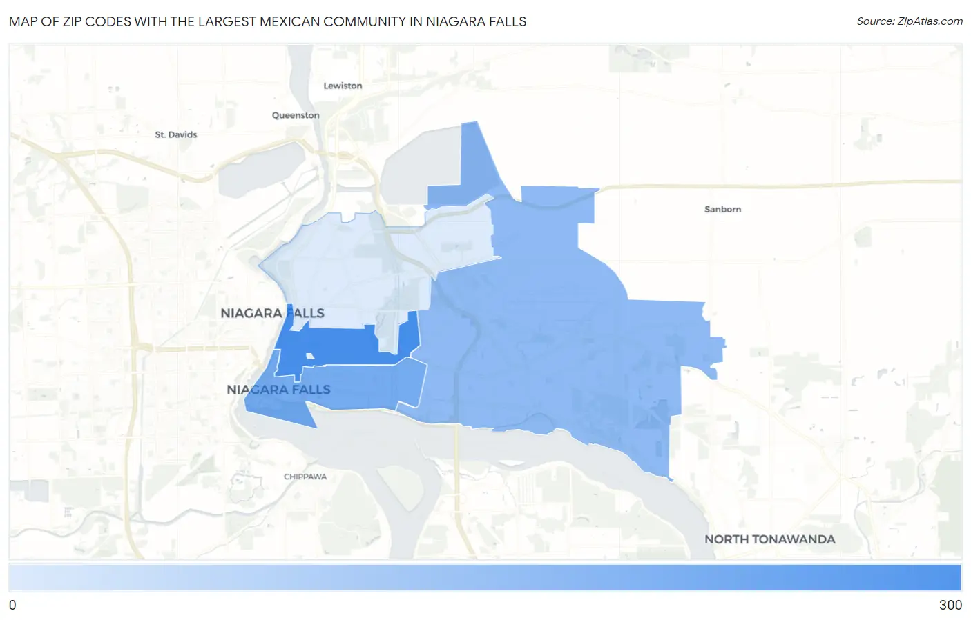 Zip Codes with the Largest Mexican Community in Niagara Falls Map