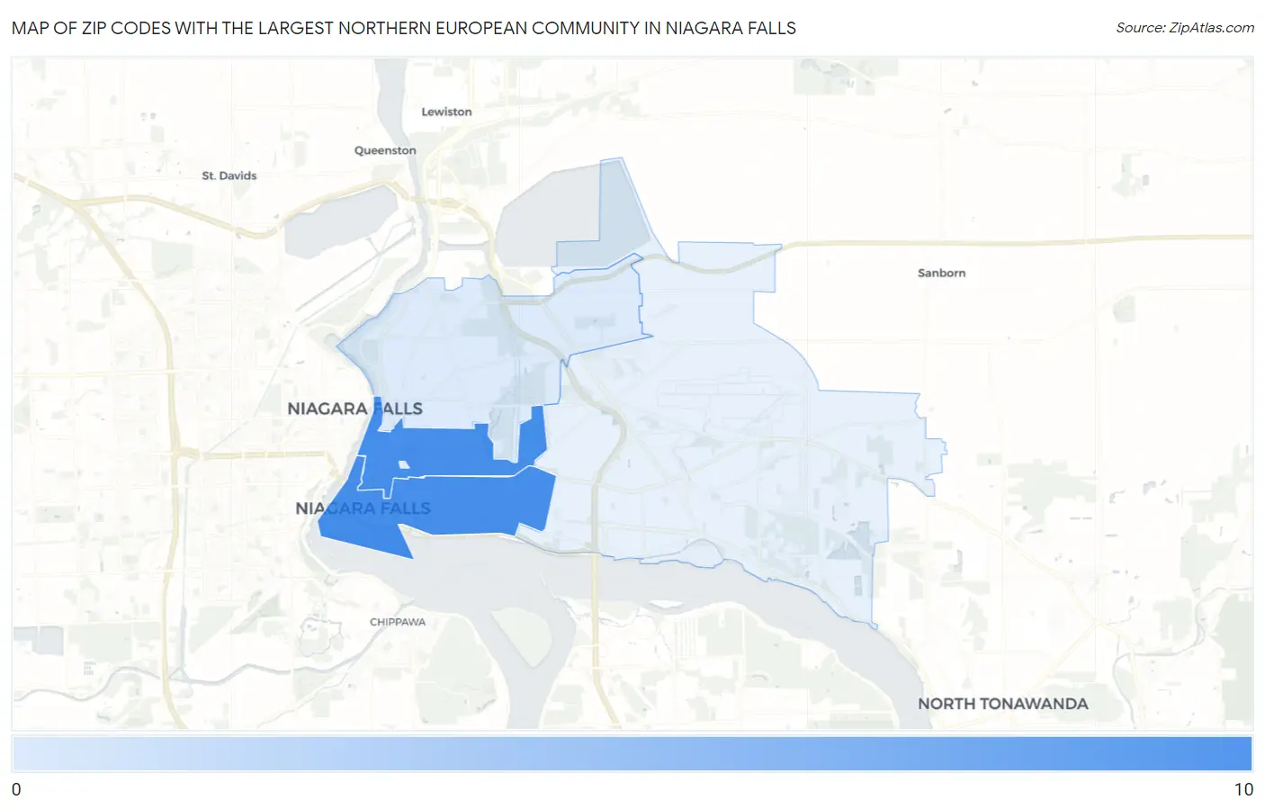 Zip Codes with the Largest Northern European Community in Niagara Falls Map