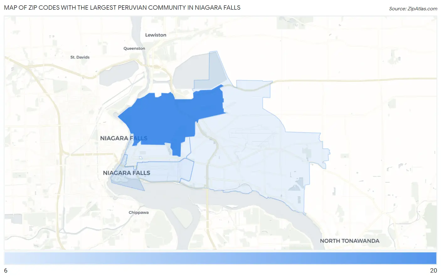 Zip Codes with the Largest Peruvian Community in Niagara Falls Map