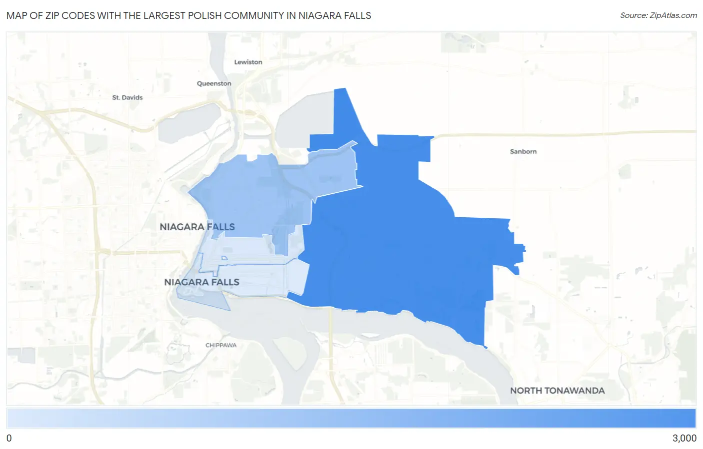 Zip Codes with the Largest Polish Community in Niagara Falls Map