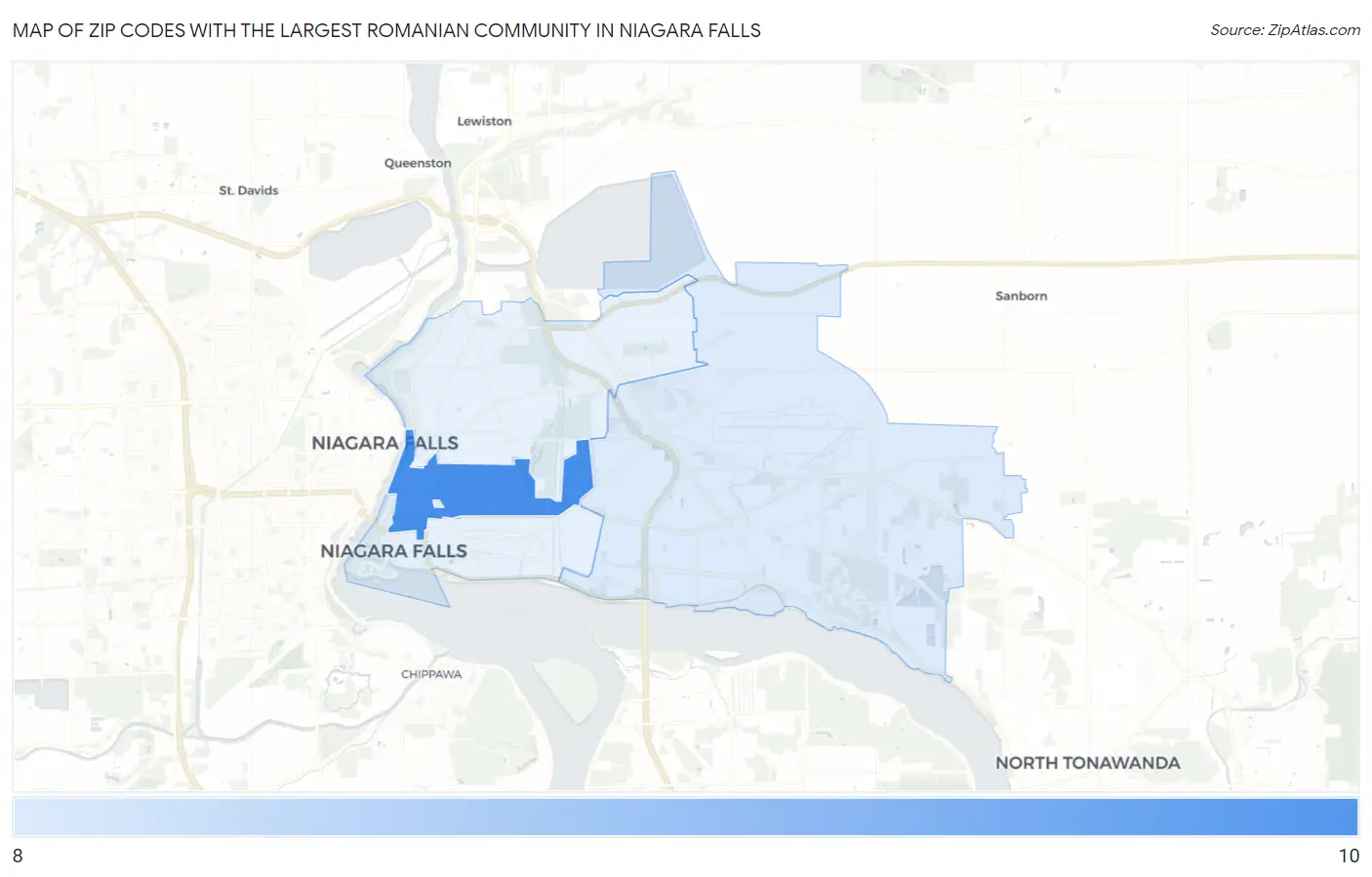 Zip Codes with the Largest Romanian Community in Niagara Falls Map