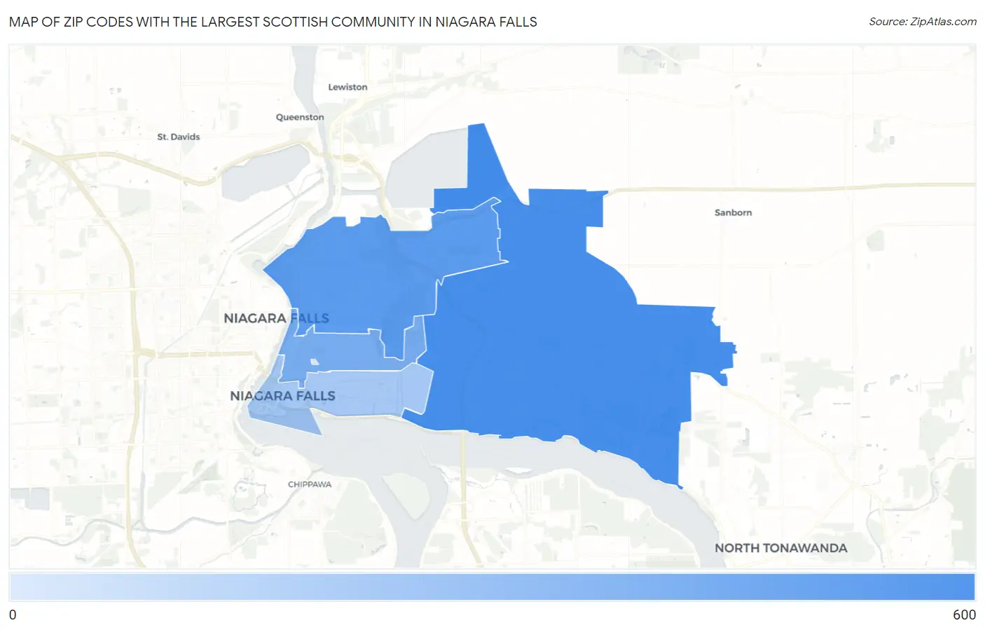 Zip Codes with the Largest Scottish Community in Niagara Falls Map