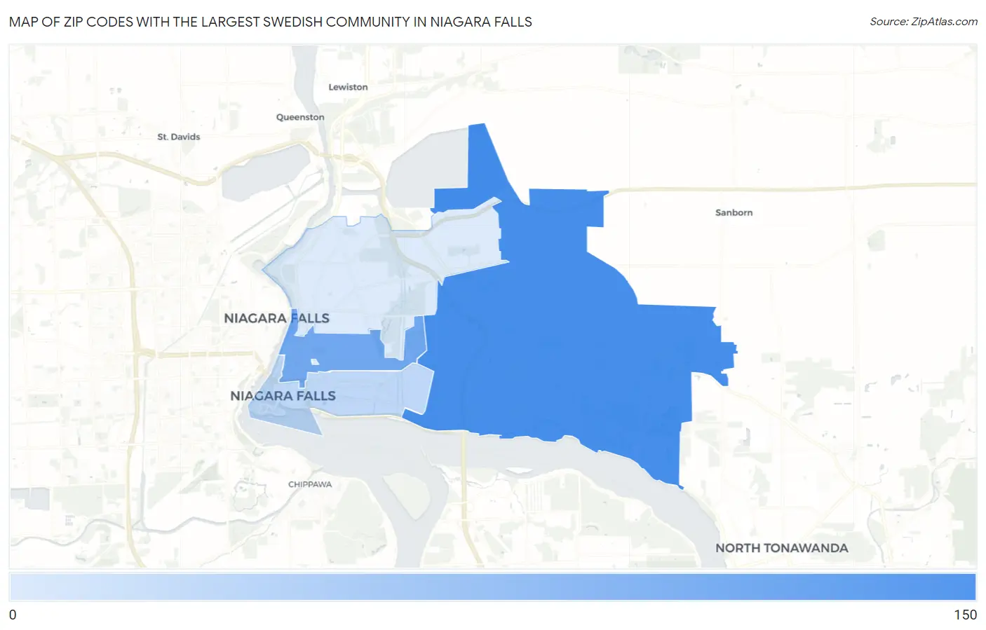 Zip Codes with the Largest Swedish Community in Niagara Falls Map