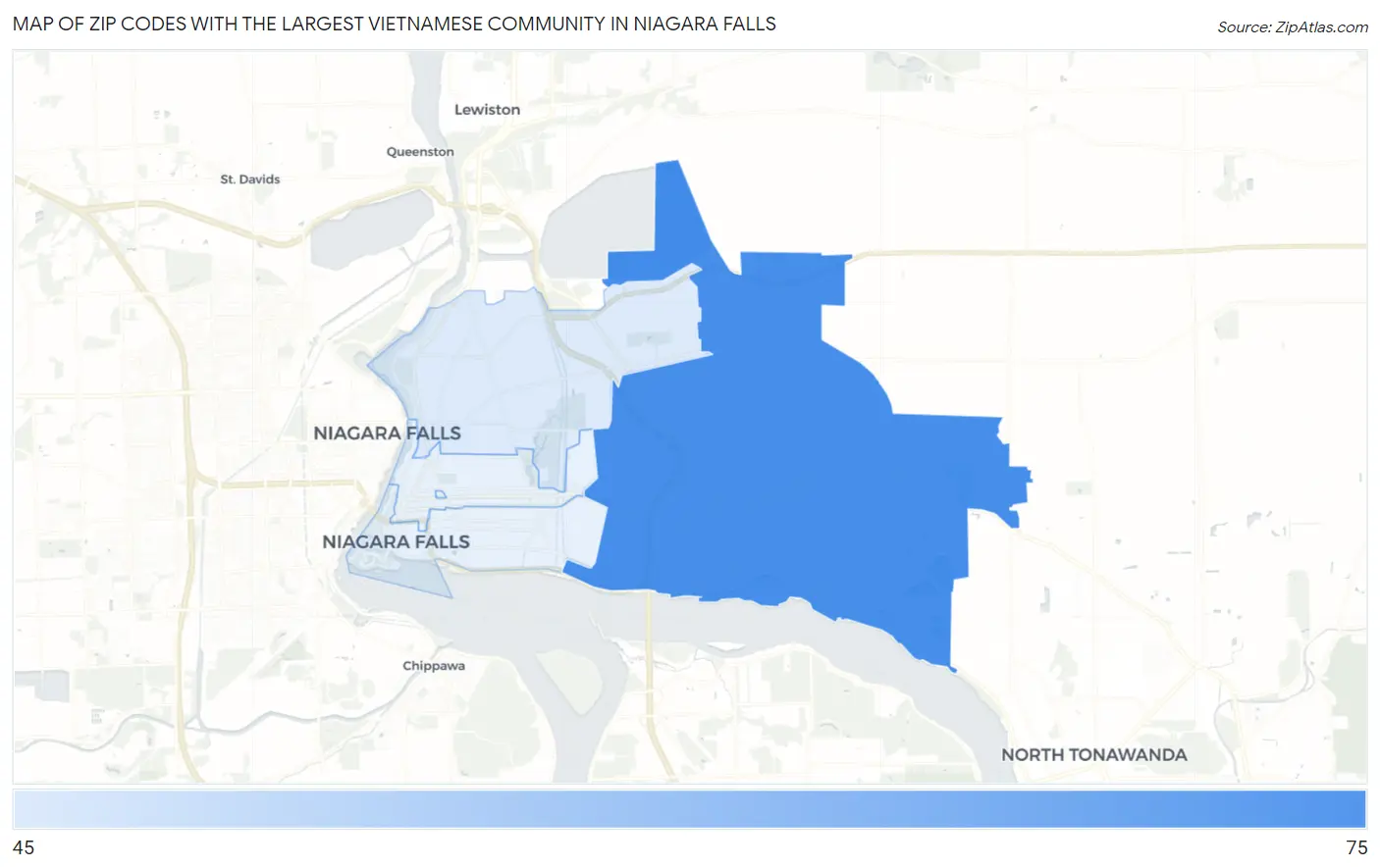 Zip Codes with the Largest Vietnamese Community in Niagara Falls Map