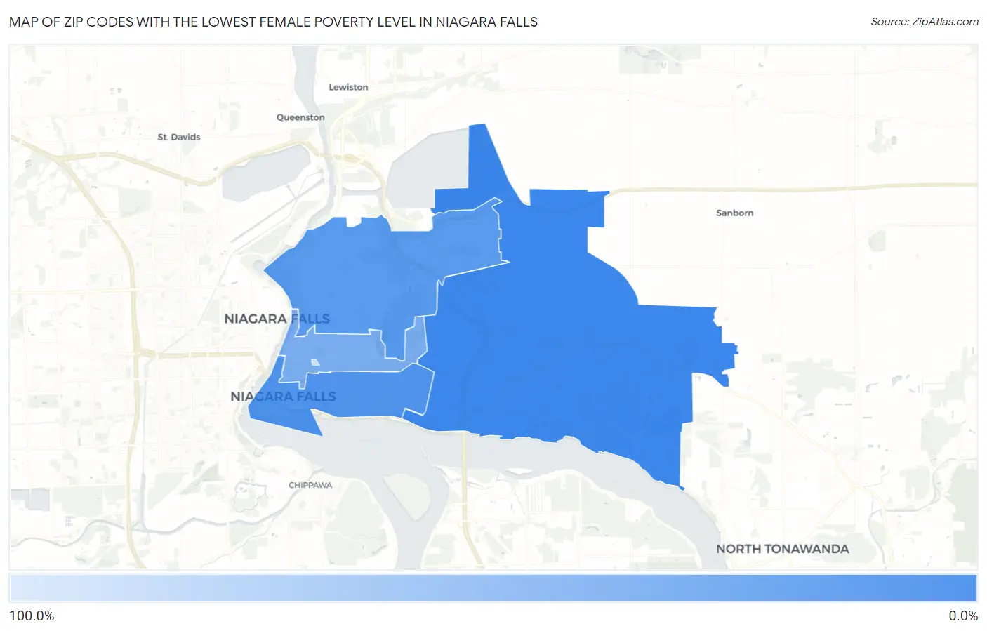 Zip Codes with the Lowest Female Poverty Level in Niagara Falls Map