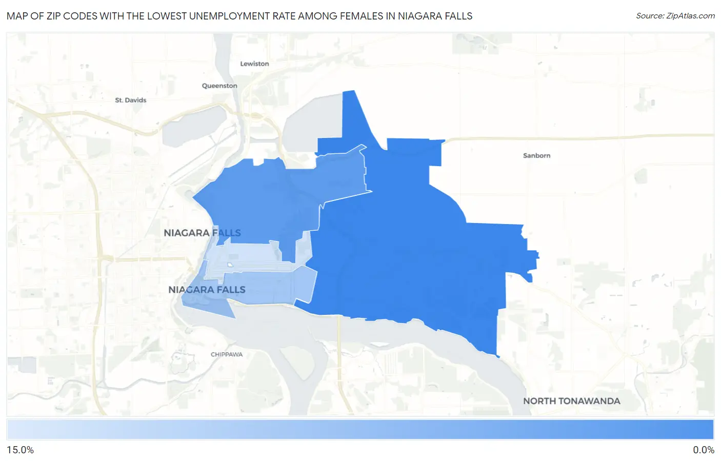 Zip Codes with the Lowest Unemployment Rate Among Females in Niagara Falls Map