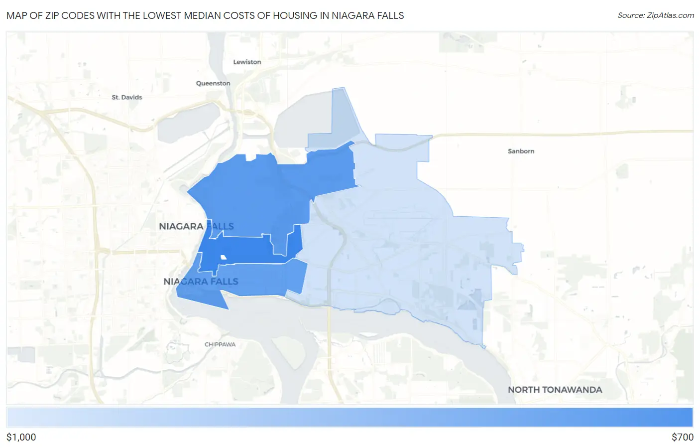 Zip Codes with the Lowest Median Costs of Housing in Niagara Falls Map