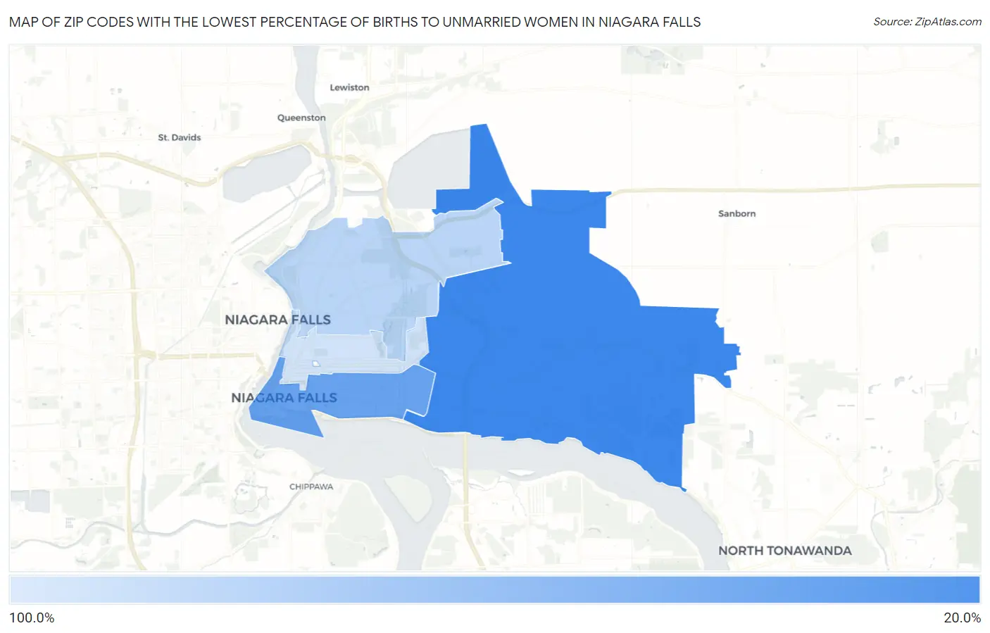 Zip Codes with the Lowest Percentage of Births to Unmarried Women in Niagara Falls Map