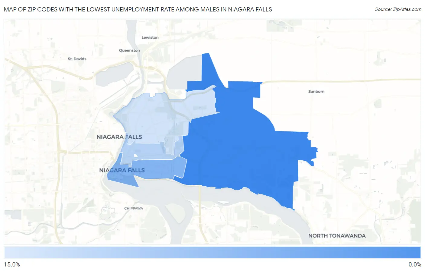 Zip Codes with the Lowest Unemployment Rate Among Males in Niagara Falls Map