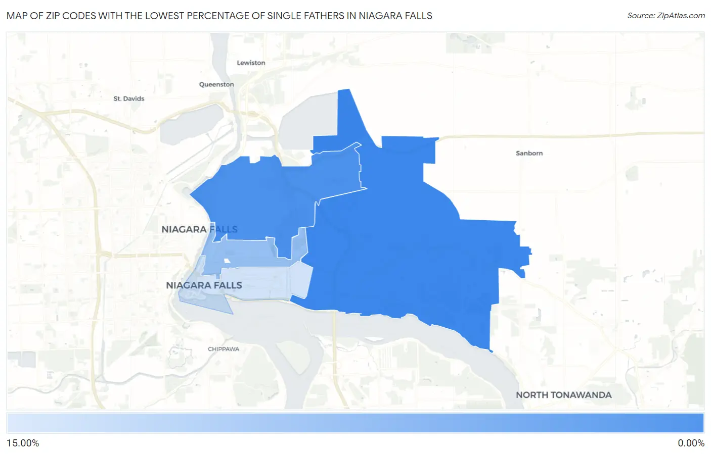 Zip Codes with the Lowest Percentage of Single Fathers in Niagara Falls Map
