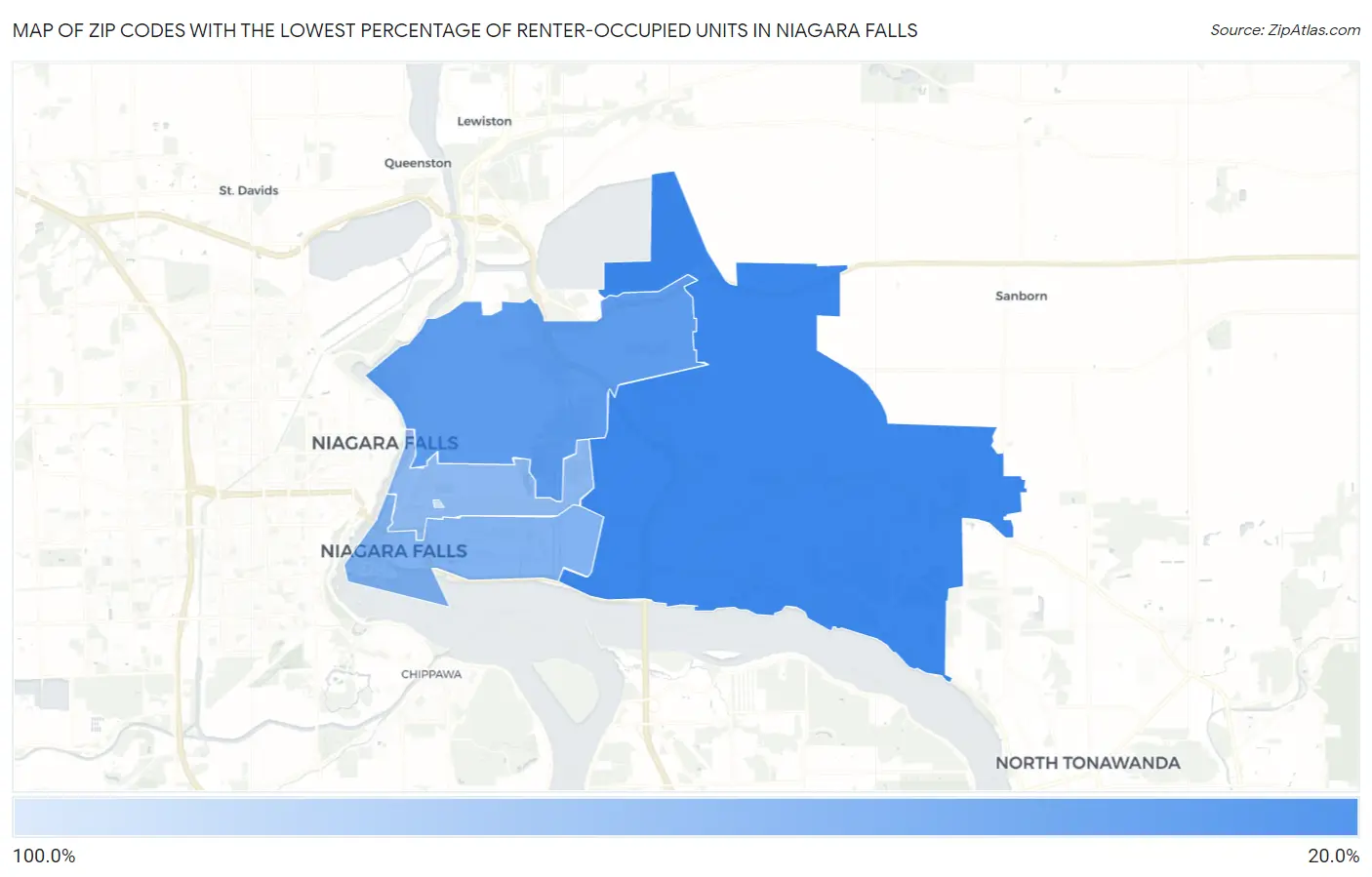 Zip Codes with the Lowest Percentage of Renter-Occupied Units in Niagara Falls Map