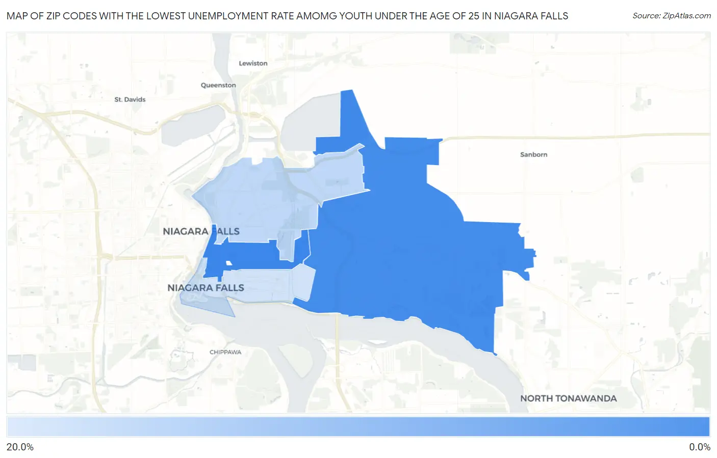 Zip Codes with the Lowest Unemployment Rate Amomg Youth Under the Age of 25 in Niagara Falls Map