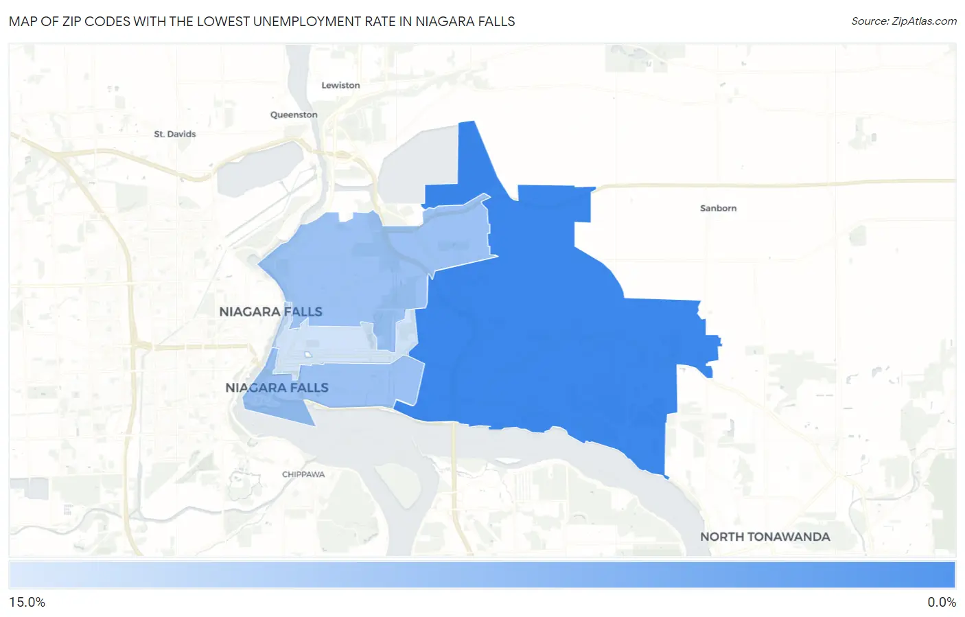 Zip Codes with the Lowest Unemployment Rate in Niagara Falls Map