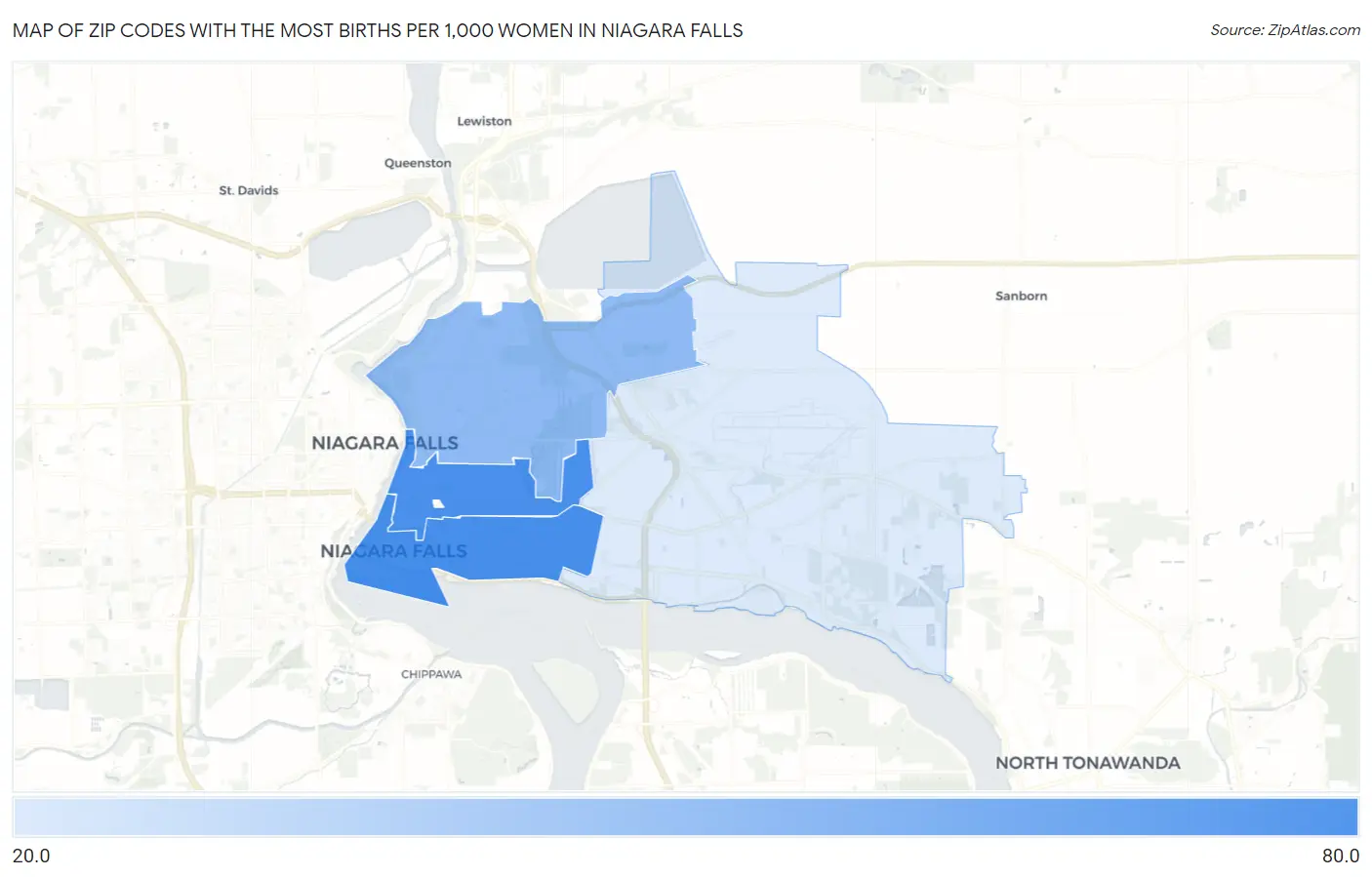 Zip Codes with the Most Births per 1,000 Women in Niagara Falls Map