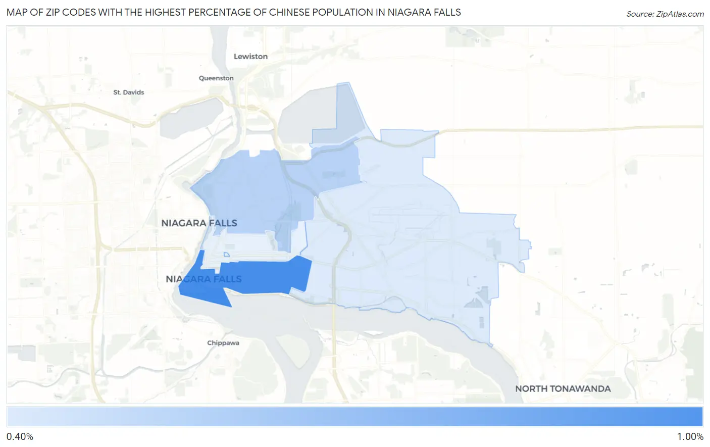 Zip Codes with the Highest Percentage of Chinese Population in Niagara Falls Map