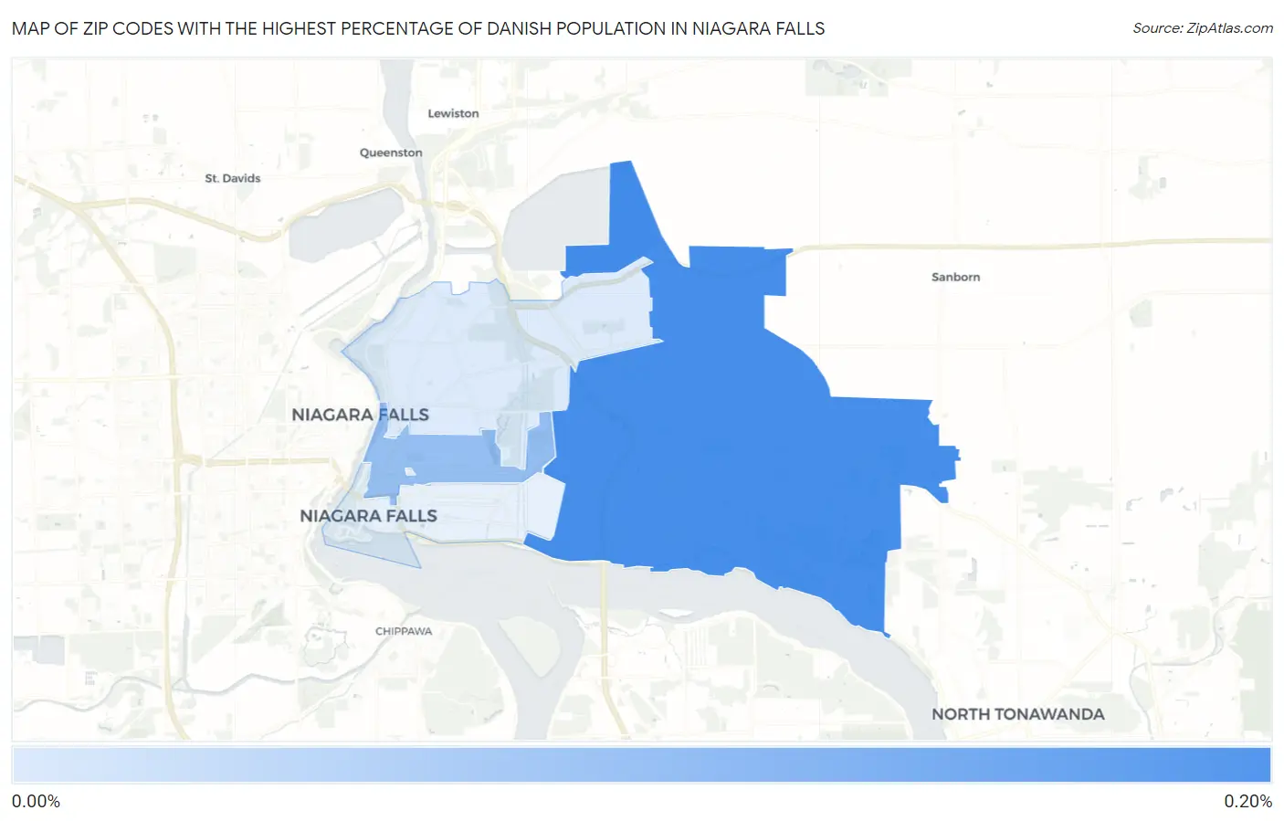 Zip Codes with the Highest Percentage of Danish Population in Niagara Falls Map