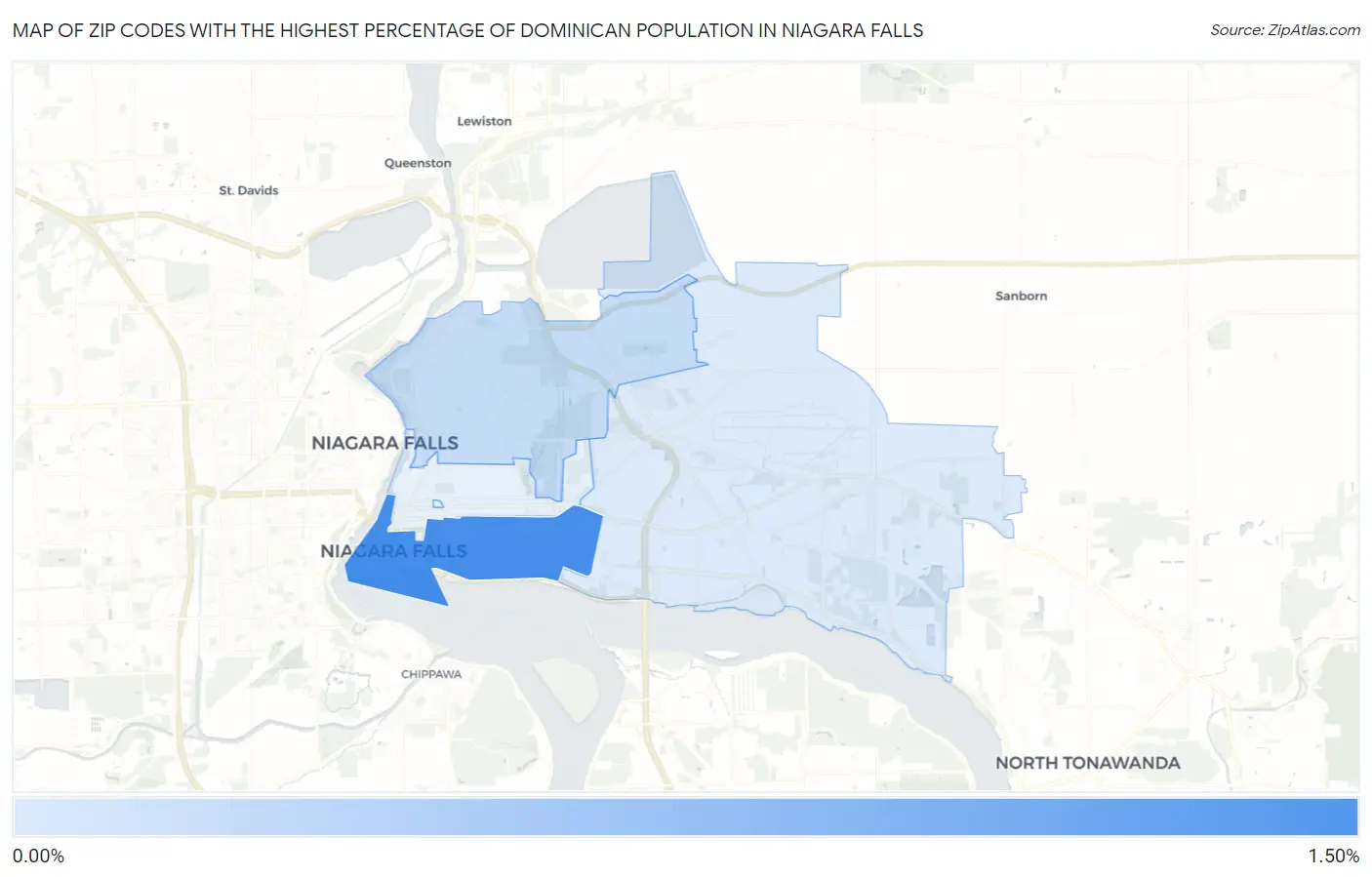 Zip Codes with the Highest Percentage of Dominican Population in Niagara Falls Map
