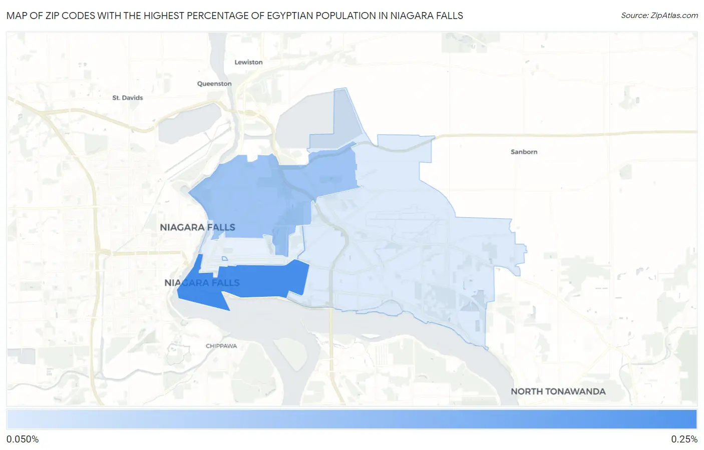 Zip Codes with the Highest Percentage of Egyptian Population in Niagara Falls Map