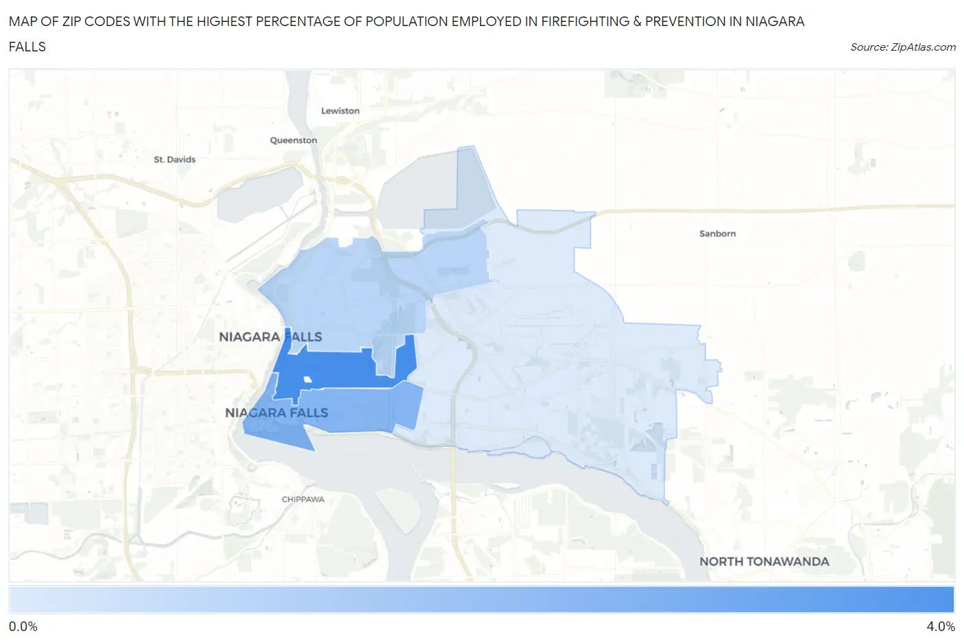 Zip Codes with the Highest Percentage of Population Employed in Firefighting & Prevention in Niagara Falls Map