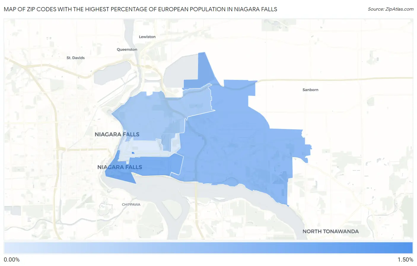 Zip Codes with the Highest Percentage of European Population in Niagara Falls Map
