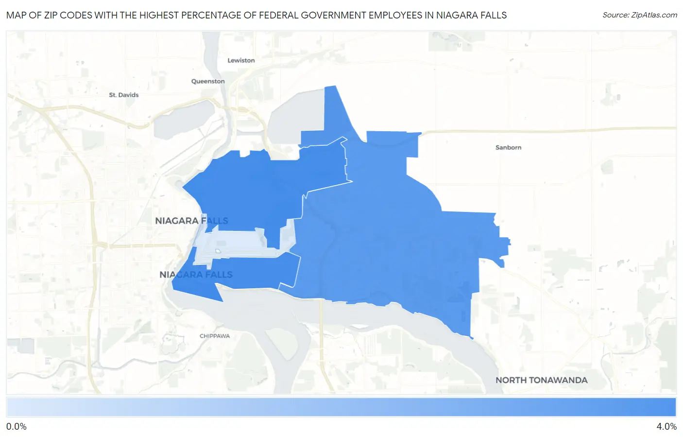 Zip Codes with the Highest Percentage of Federal Government Employees in Niagara Falls Map